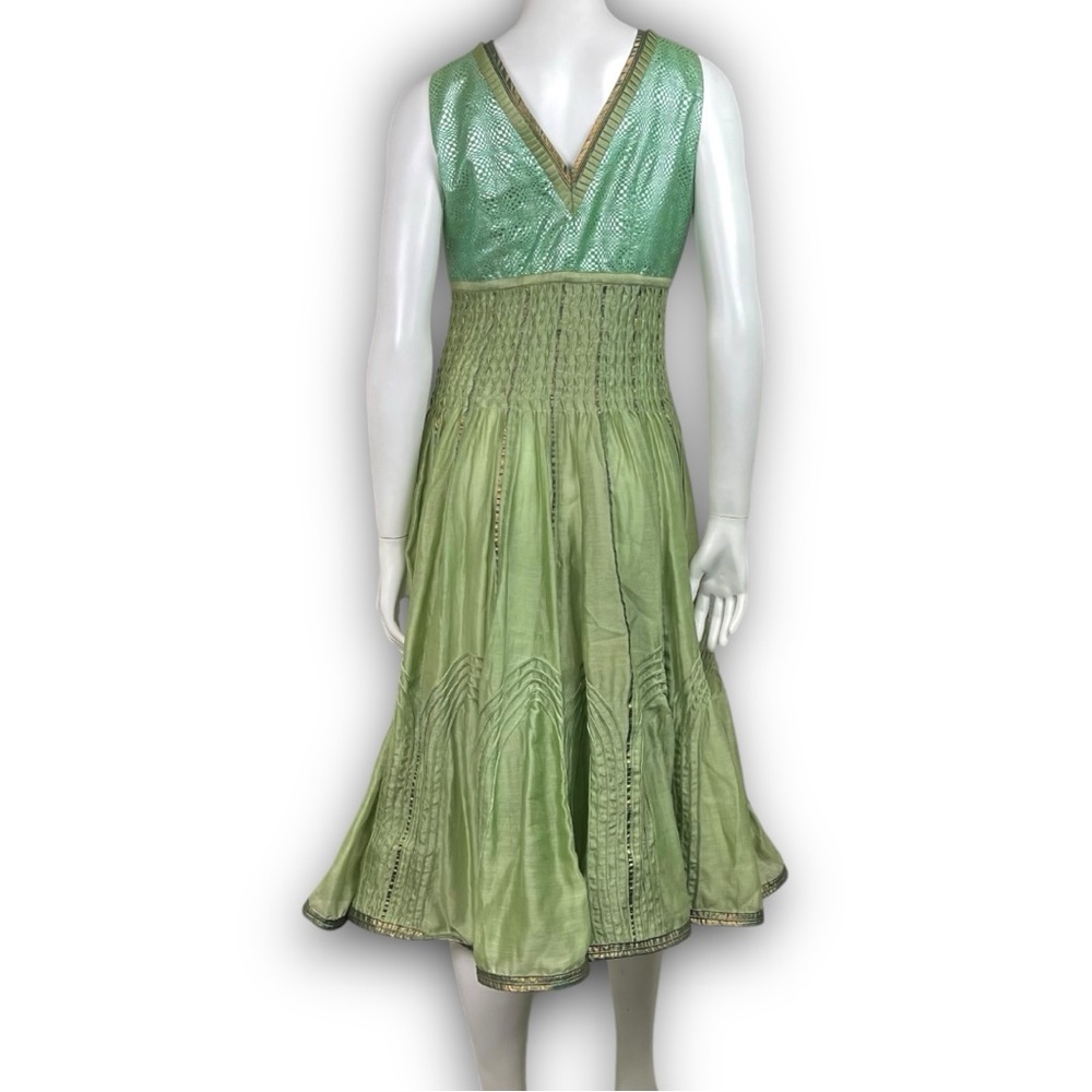 VIRTUES Vintage Empire Waist Metallic Fairy Grunge Circle Skirt Midi Dress Boho - Picture 9 of 15